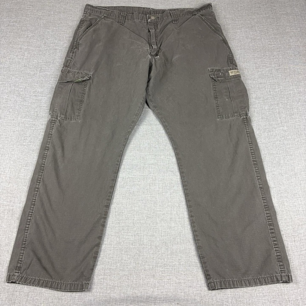 Wrangler Cargo Pants Mens 40x30 Gray Canvas Relaxed Fit Workwear Utility